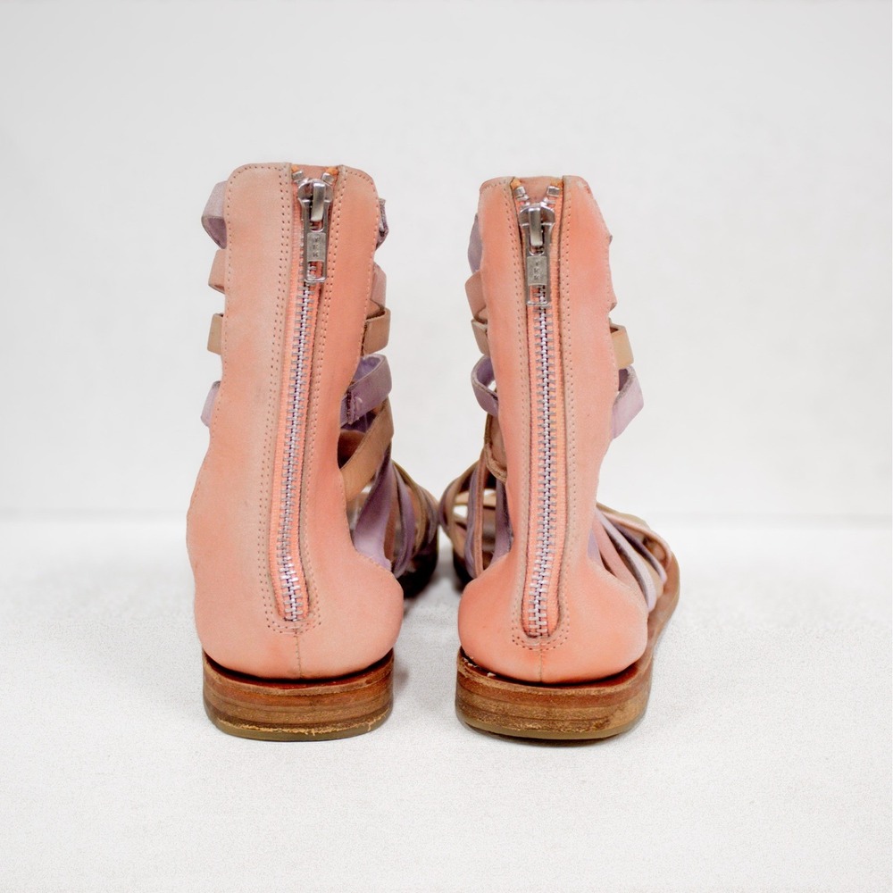 Free People Leather Gladiator Sandals Pastel Multi-Strap Zip Back Women's Size 9 - Picture 7 of 11
